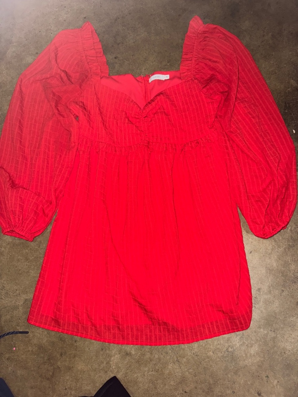 Lush Red Ruffle-Trim Puff Sleeve Blouse